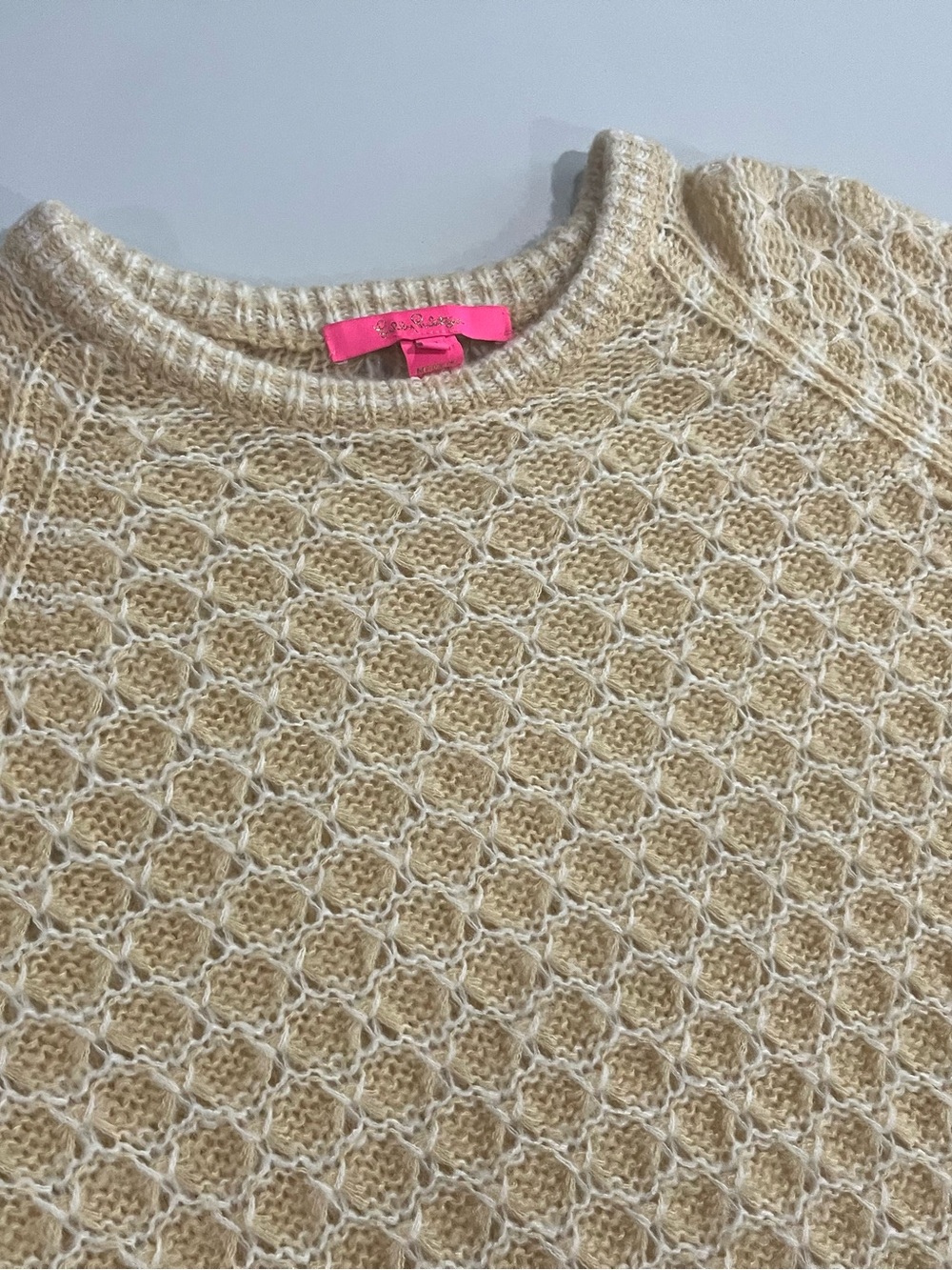 Lilly Pulitzer Cream Textured Honeycomb Crewneck Sweater